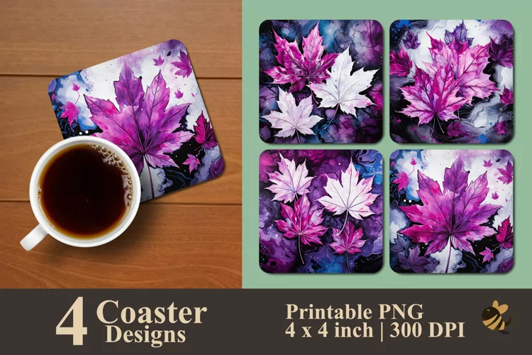 Purple Maple leaves Coaster Sublimation Designs