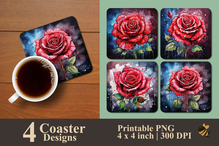 Carmine Rose Coaster Sublimation Design