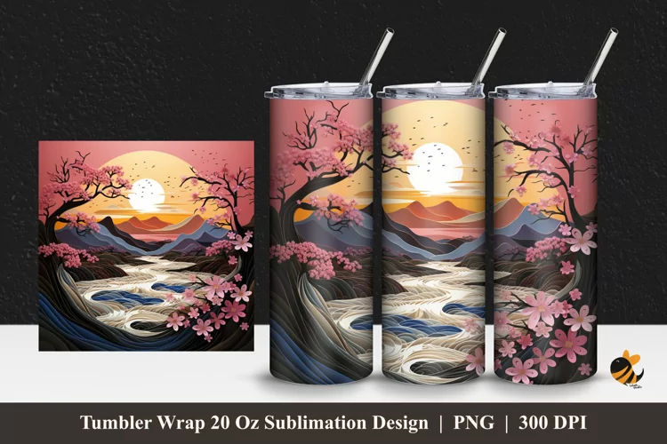Beauty Sunrise Tumbler Wrap Sublimation Design 1