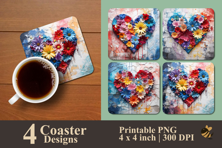 Blooming Heart Coaster Sublimation Design