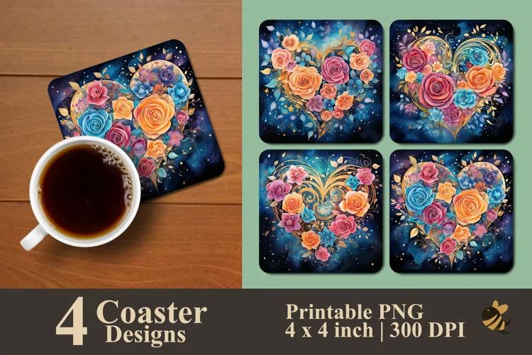 Colorful Love and Roses Coaster Sublimation Designs
