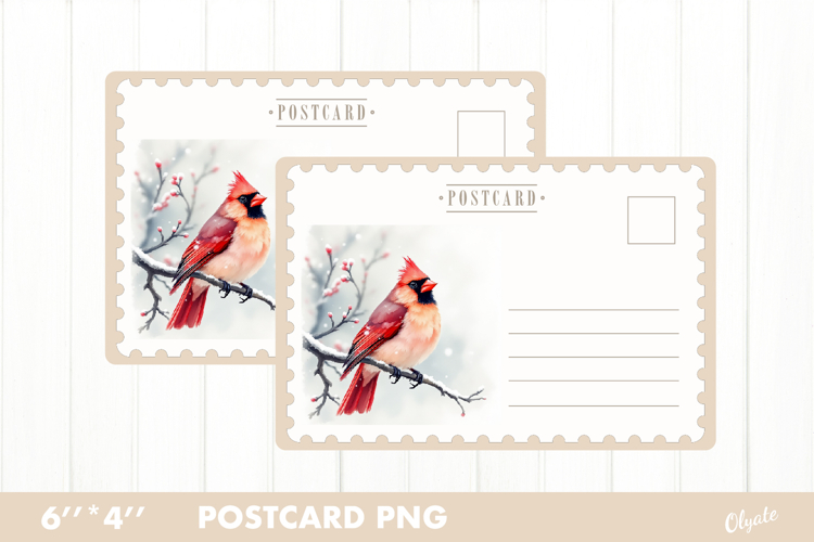 Christmas Card PNG. Cardinal Postcard PNG