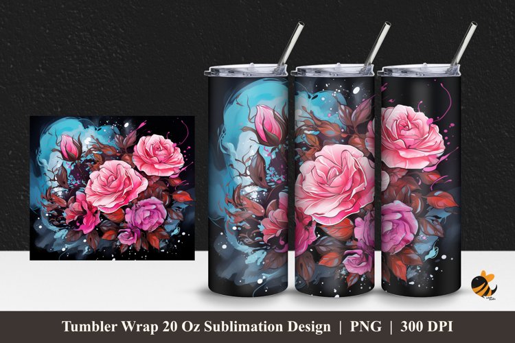 Awesome Rose Tumbler Wrap Sublimation Design 1 example image 1