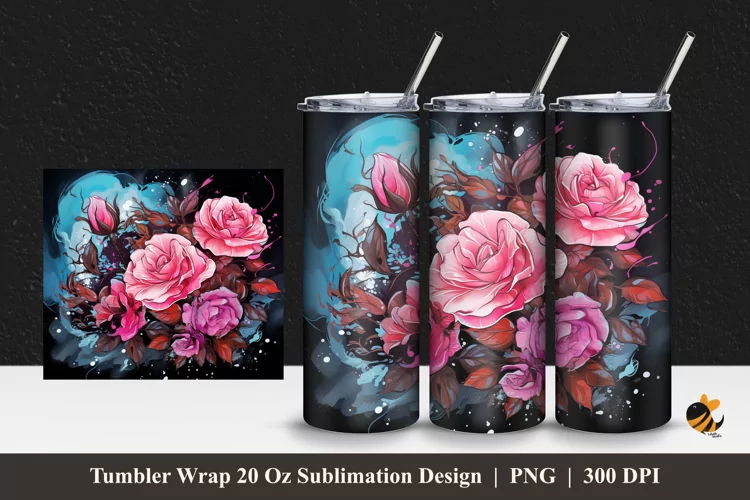 Awesome Rose Tumbler Wrap Sublimation Design 1