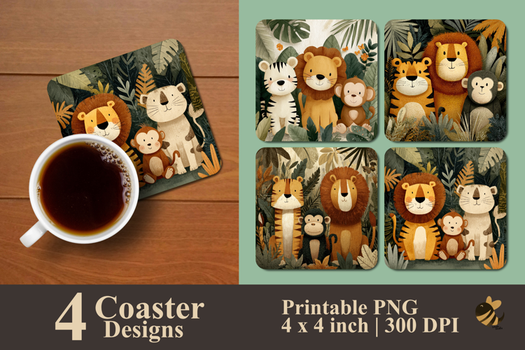 Cute Animals In Jungle Coaster Sublimation Design