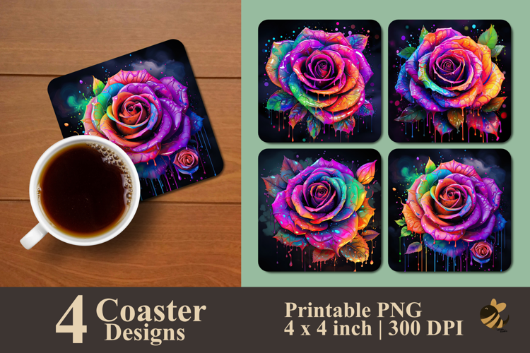 Acid Wave Rose Coaster Sublimation Design