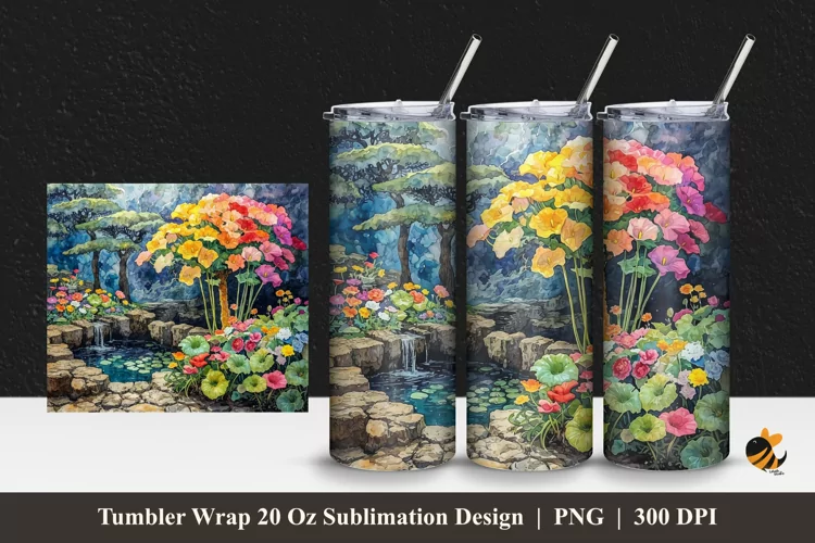 Colored Garden Tumbler Wrap Sublimation Design 1