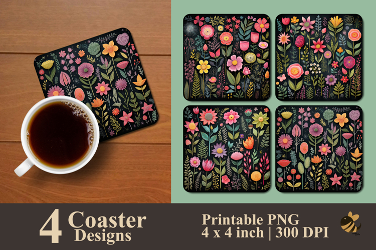 Playful Chalk Garden Coaster Sublimation Design