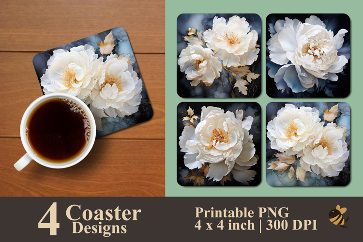 Painting White Peony Coaster Sublimation Design