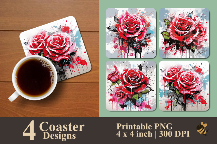 Graffiti Rose Splash Urban Coaster Sublimation Design