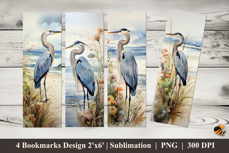 Blue Stork Bookmarks Sublimation Design example image 1