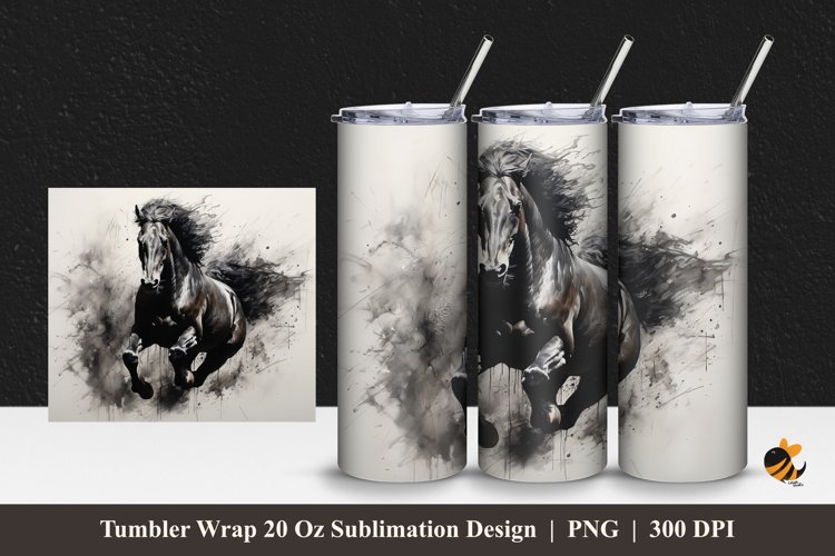 Black Horse Tumbler Wrap Sublimation Design 1