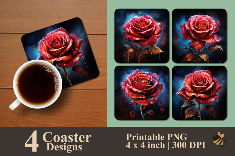 Sunlit Garnet Rose Coaster Sublimation Design