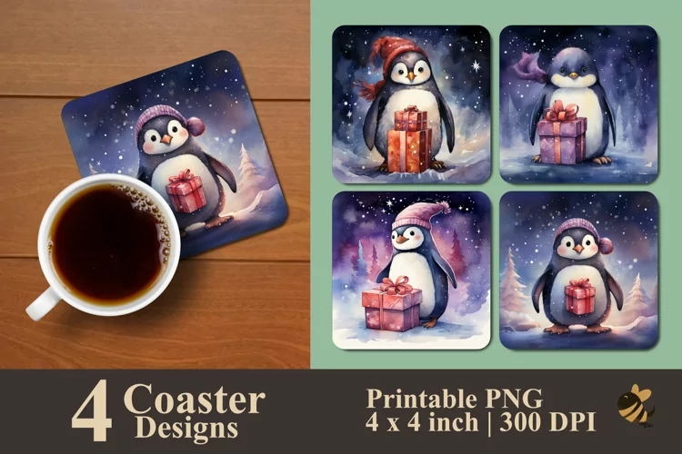Penguin And Gift Coaster Sublimation Designs