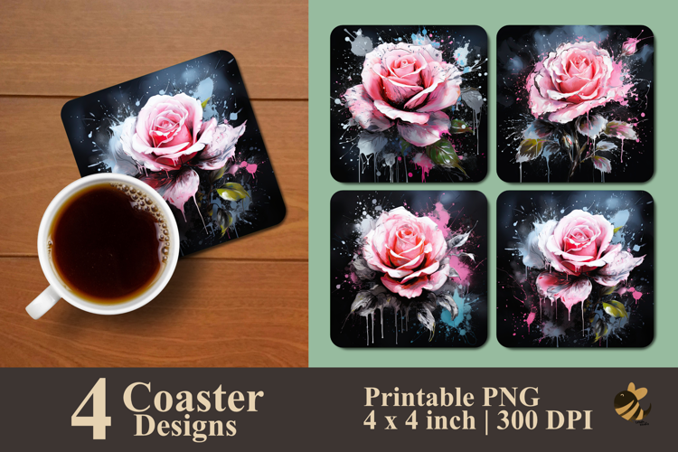 Blacksoft Pink Rose Coaster Sublimation Design