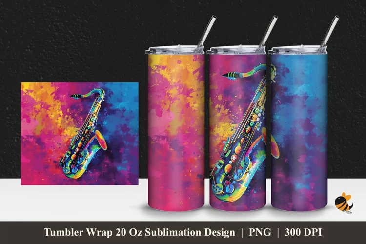Cool Saxopone Tumbler Wrap Sublimation Design 1