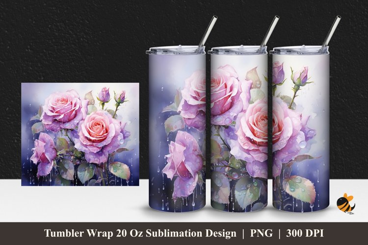 Plummy Blooms Tumbler Wrap Sublimation Design 1 example image 1