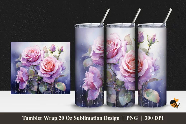 Plummy Blooms Tumbler Wrap Sublimation Design 1