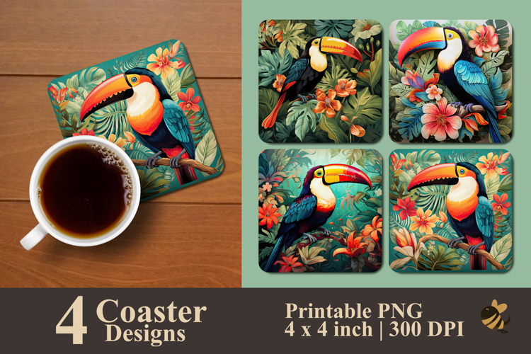 Tropical Toucan Perched Coaster Sublimation Design