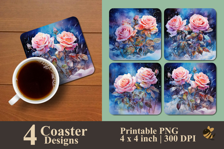 Painting Snow Roses Coaster Sublimation Design