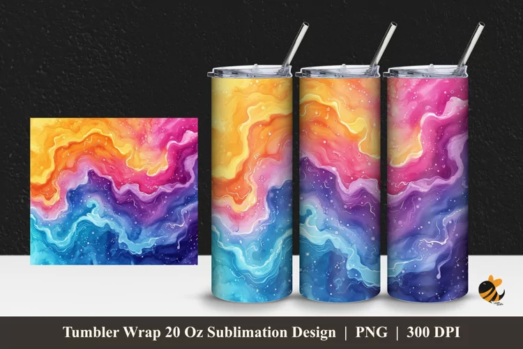 Watercolor liquid Tumbler Wrap Sublimation Design 1