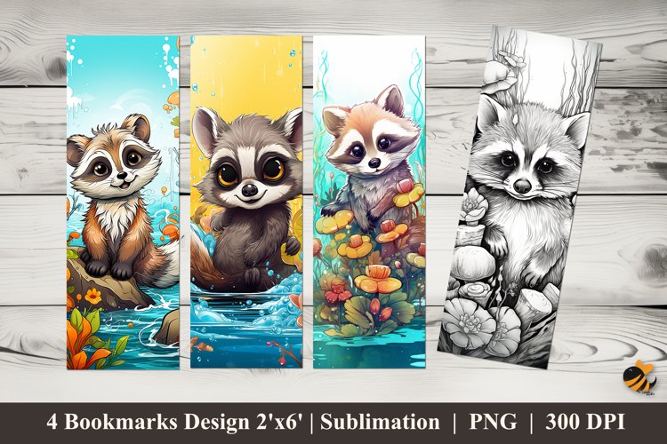 Raccoon in Water Bookmarks Sublimation Design