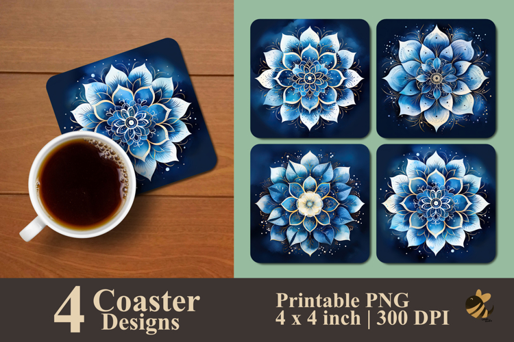 Indigo Mandala Coaster Sublimation Design