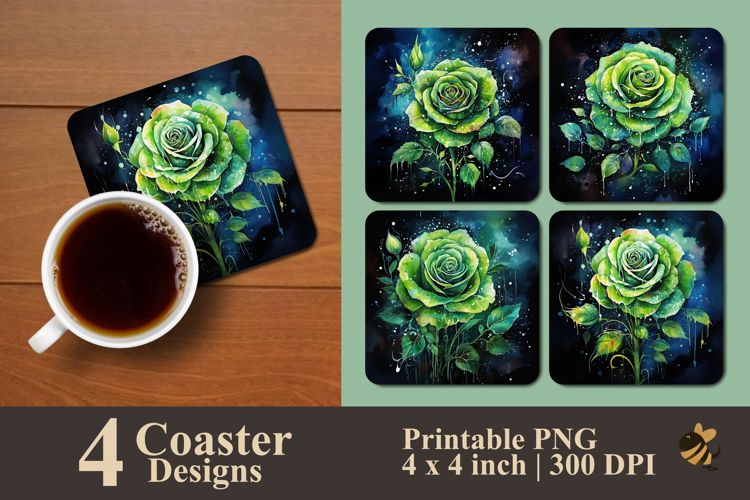 Fantasy Green Rose Coaster Sublimation Design