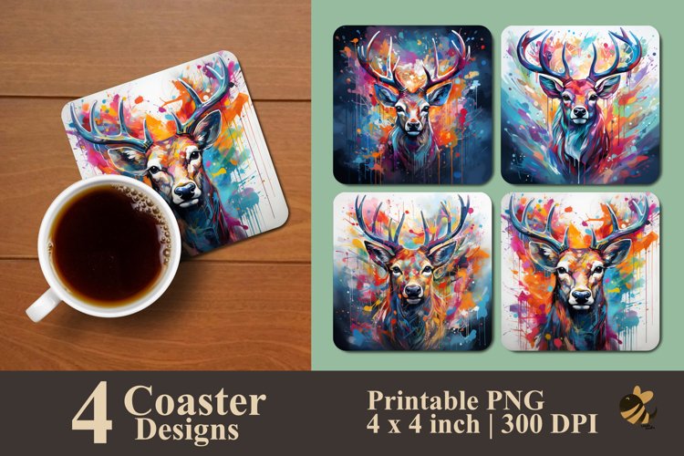 Deer Art Coaster Sublimation Designs example image 1