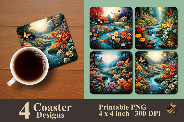 Whimsical Garden Harmony Coaster Sublimation Design