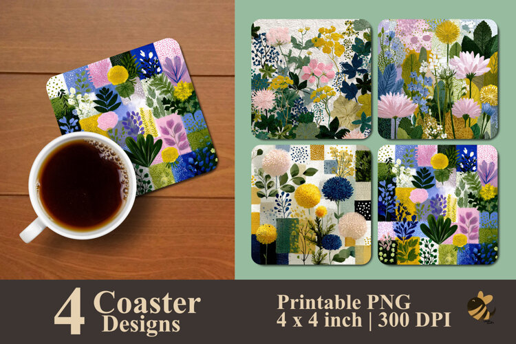Garden Patchwork Coaster Sublimation Design example image 1