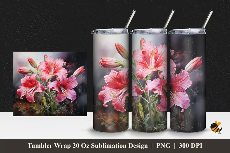 Amarilys Flower Tumbler Wrap Sublimation Design 1