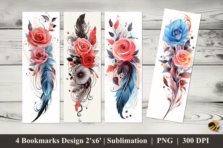 Rose Art Tattoo Bookmarks Sublimation Design