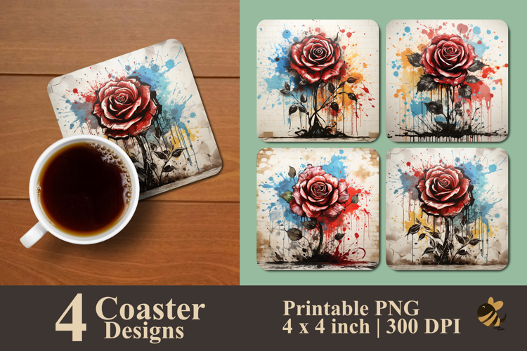 Antique Rose Coaster Sublimation Design