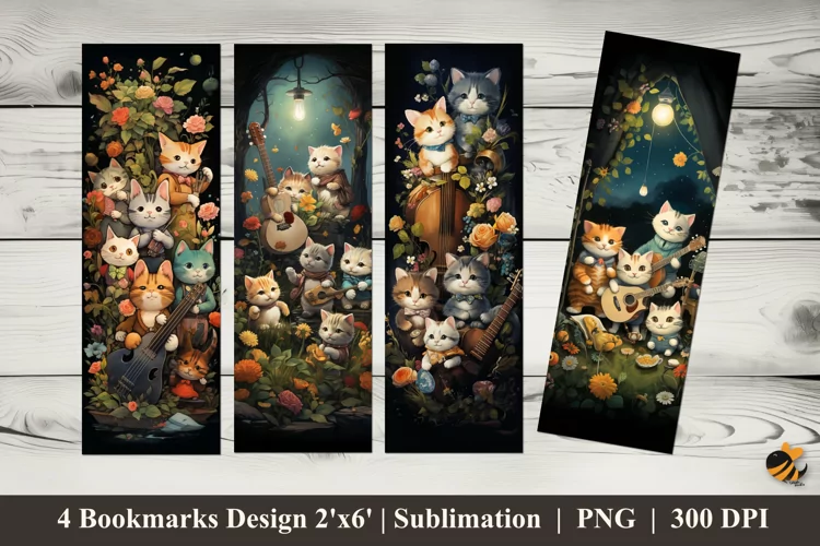Playful Cat Bookmarks Sublimation Design