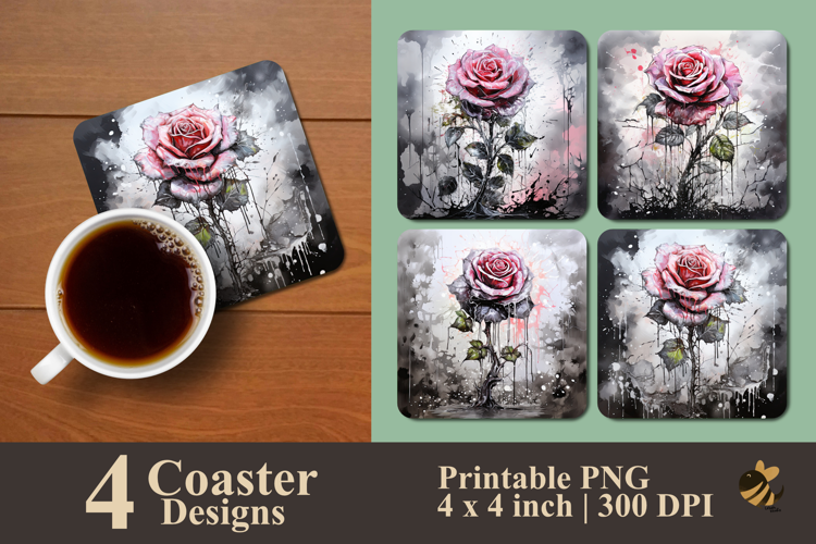Silver Shadow Rose Coaster Sublimation Design