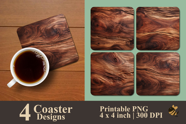 Wood Textured Coaster Sublimation Design