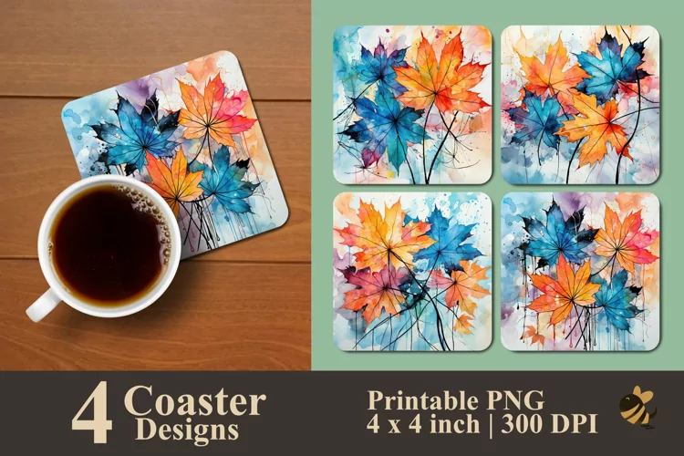 Watercolor Leaf Coaster Sublimation Designs