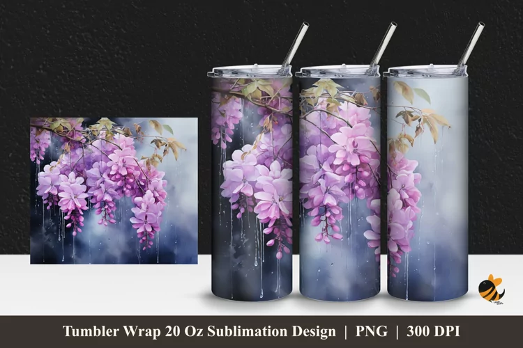 Wisteria Flowers Tumbler Wrap Sublimation Design 1