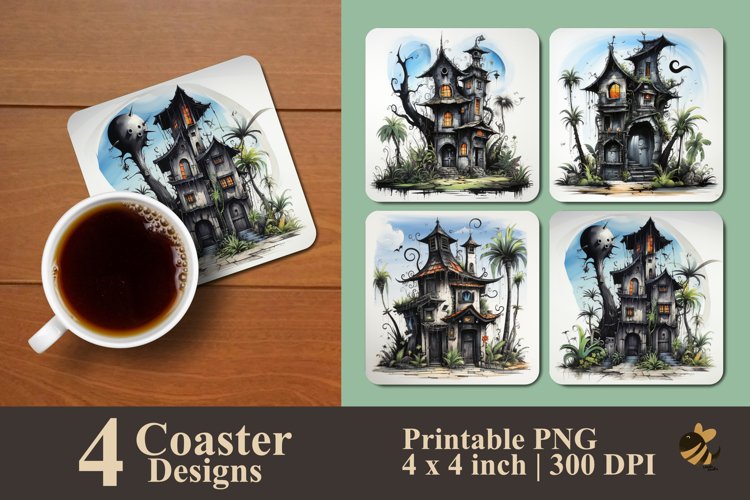 Pumpkin House Coaster Sublimation Designs example image 1