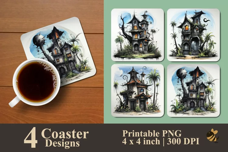 Pumpkin House Coaster Sublimation Designs
