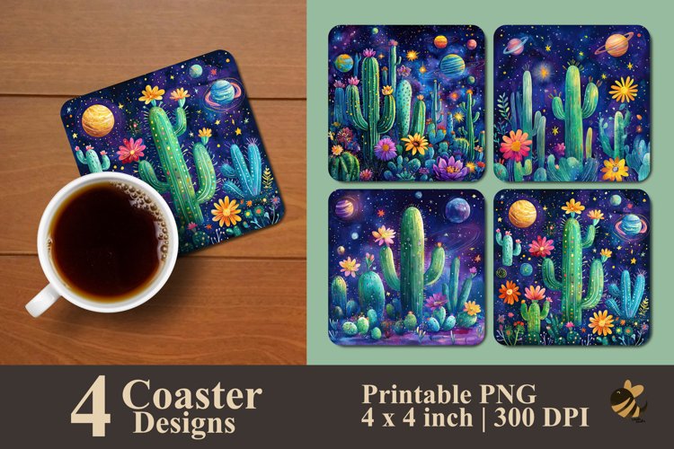 Cactus And Galaxy Sky Coaster Sublimation Designs example image 1