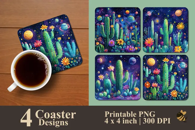 Cactus And Galaxy Sky Coaster Sublimation Designs