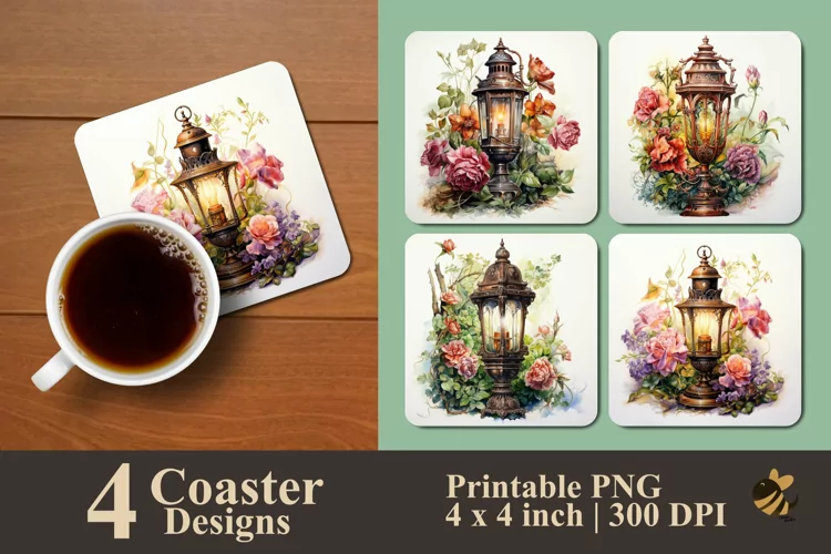 Flower Lamp Coaster Sublimation Designs