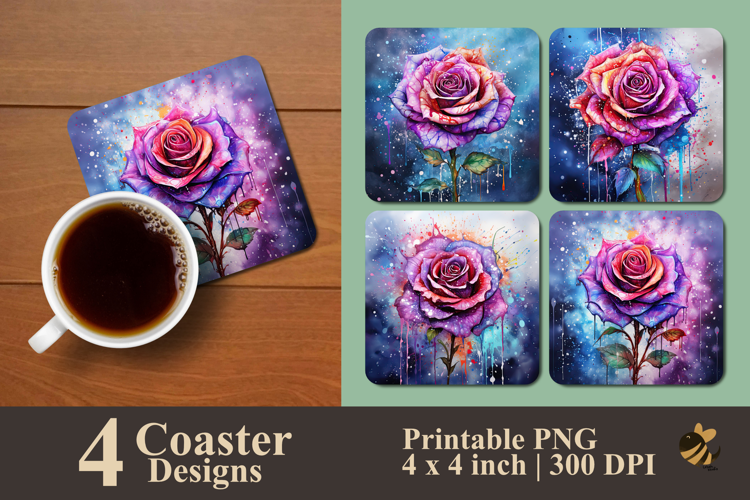 Rare Colorful Rose Coaster Sublimation Design