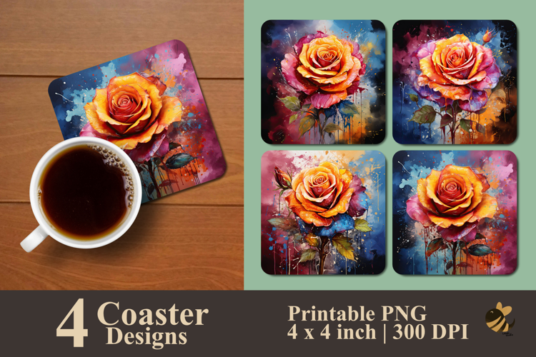 Fiery Bloom Explosion Coaster Sublimation Design