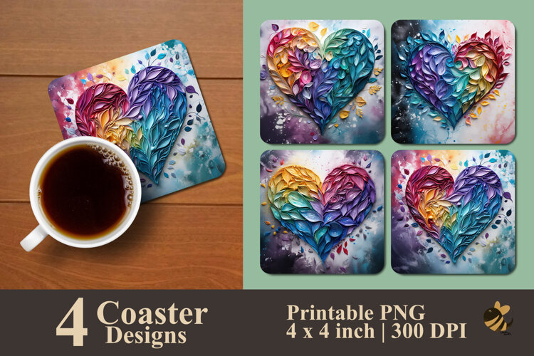 Colorful Heart Leaves Coaster Sublimation Design example image 1