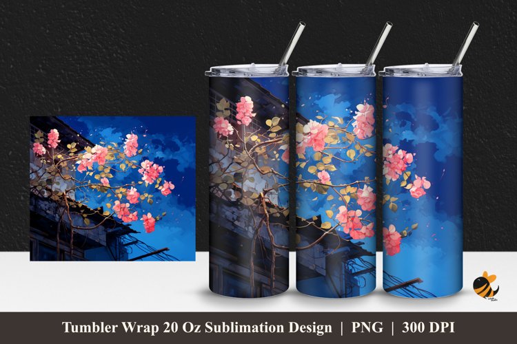 Flower At Roof Tumbler Wrap Sublimation Design 1 example image 1