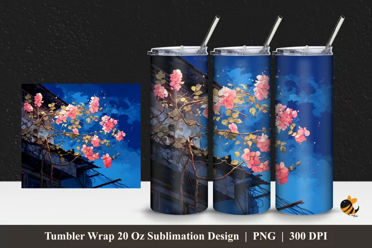 Flower At Roof Tumbler Wrap Sublimation Design 1