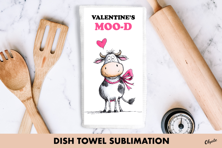 Funny Cow Dish Towel PNG, Valentine Cow Sublimation